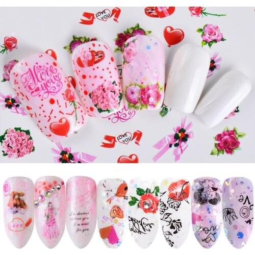 Valentines Day Design Style Nail Sticker Sexy Red Lip Love Flower Water Sticker 3D Nail Art Decoration Accessories BN745-780