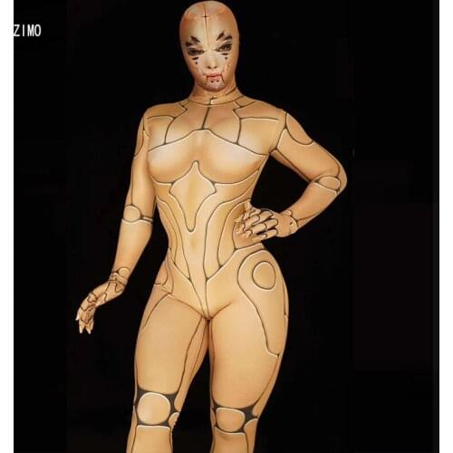 Nude Robot Tights Men Jumpsuits Women Gogo Sexy Ds Print Nightclub bodysuit Party Stage Performance Costume drag queen Halloween