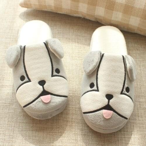 MAGGIES WALKER Winter Household Slippers Lovely Dog Shape Home Floor Soft Stripe Slippers Female Shoes Woman 36-40 Plus Size