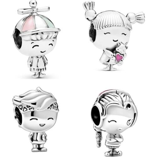 925 Sterling Silver Boy Girl Teenager Charm Fit Pandora Charm Bracelet Propeller Hat Boy Girl With Pigtails Charm DIY Jewelry