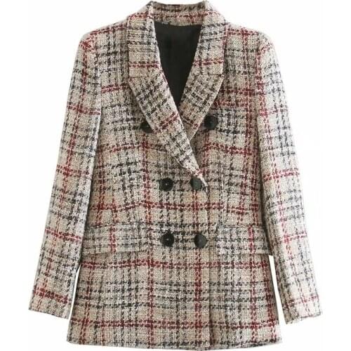 2021 Spring Autumn Woolen Coat Women Plaid Blazers Tweed Quilted Coats European Fashion Office Womens Jackets Clothing Female