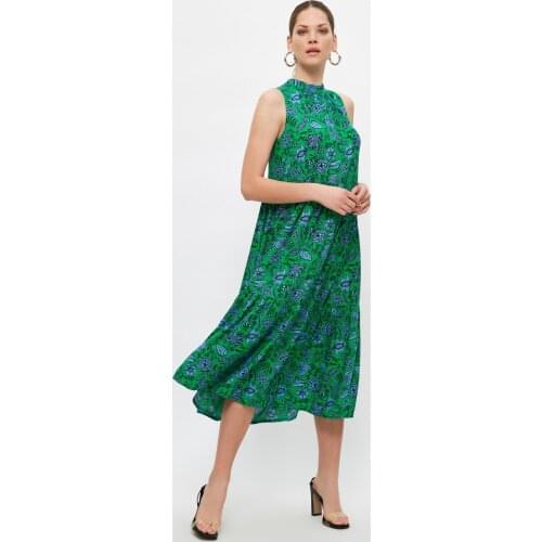 Womens Green, Multi-Color Print Dress, Casual, Do not Sweat, Custom woven Fabric And fashion design, daily and Special Design, Ruffle