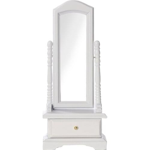 1/12 Dollhouse Furniture Birch Wood Make Up Dressing Mirror Decorative White