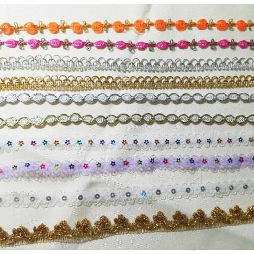 1M Latest Gold Lace Fabric Silver Ribbon Guipure Sequin Lace Ribbons For Sewing Trimmings Clothing Decoration Sequin Trim F01