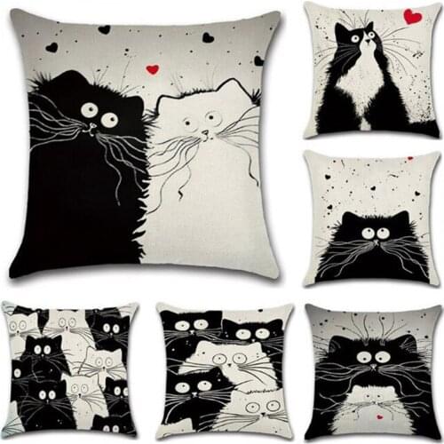 1PC Cartoon Cat Pattern Pillow Case Cover Linen Sofa Decorative Cushion Cover Office Pillowcase Home Supplies Pillow Cases 45*45
