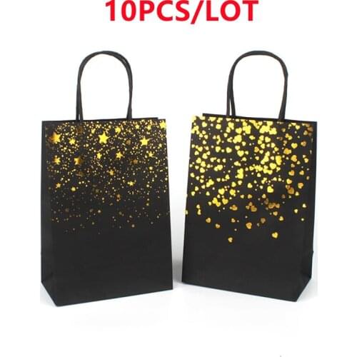 10Pcs/set Kraft Paper Bag with Handles Star Color Gift Packing Bags for Store Clothes Wedding Christmas Party Supplies Handbags