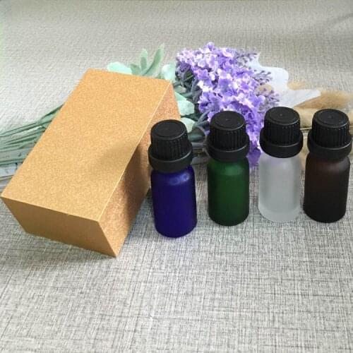 2pcs 10ml Empty Green/Amber/Clear/Purple Glass Essential Oil Bottle Container with Black/White Burglar Cap & Wooden Packing Box