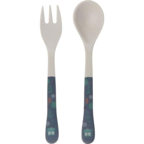 2pcs/Set Bamboo Fiber Environmental Protection Creative Cute Spoon Fork Children Gift Tableware Baby Spoon Fork MAR-20