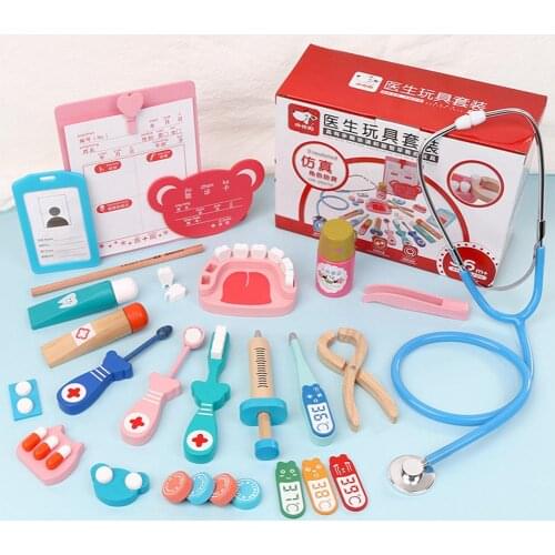 20Pcs/Set Kids Pretend Play Chidlren Pretend Doctor Toy Wooden Playset Education Toy Doll House Toy Gift
