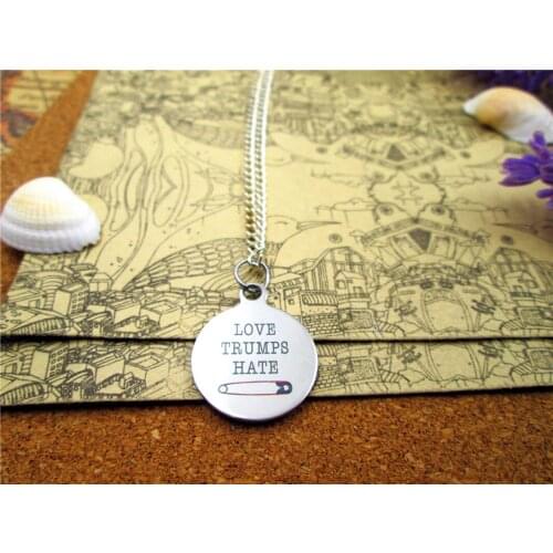 3pcs/lot Fashion stainless steel necklace "love trumps hate" Charms necklace Jewelry Gift more style for choosing