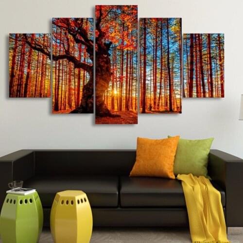 Home Decor Canvas Painting HD Prints Tree 5 Pieces Wall Art Forest Modular Landscape Pictures Bedside Background Artwork Poster