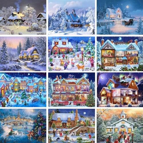 5D Diamond Painting Landscape Winter House Rhinestone Art Picture Square/Round Diamond Embroidery Home Decoration Mosaic Gift