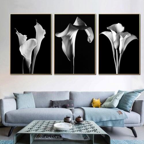 5D Diy Diamond Painting 3 Pieces White Flower On Black Background Triptych Diamond Embroidery Mosaic Full Square RoundZP-4903