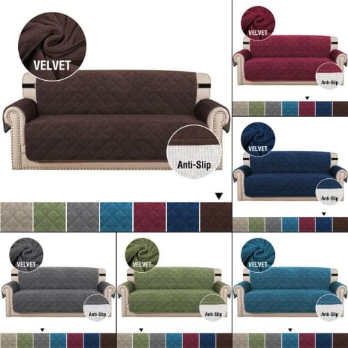 Velvet Plush Sofa Cover Stretch Couch Cover Furniture Protector for Pets Dogs Non-Slip Two Elastic Straps on Back and Base