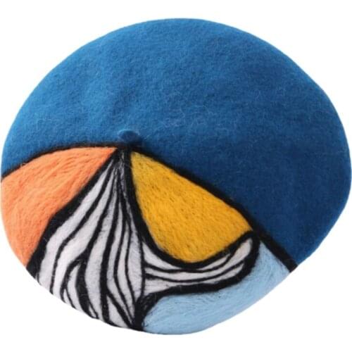 Beret Hat Woolen Women Newsboy Caps in Bright Colors with Oil Painting Style for Warm Keeping & Wind Protection