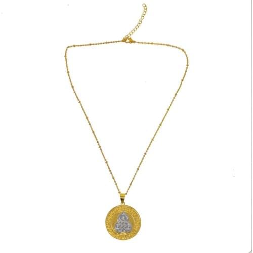 Feng Shui “Good Health & Well-Being” Golden Neck Chain Medallion Wu Lou/Hu Lu( Gourd) Round Necklace W4325