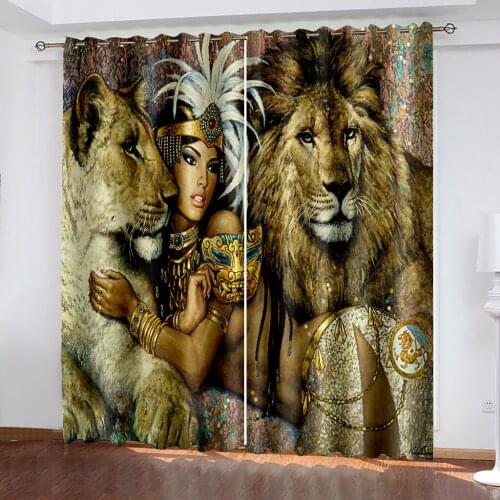 Photo 3D Window Curtain lion print Luxury Blackout For Living Room soundproof windproof curtains