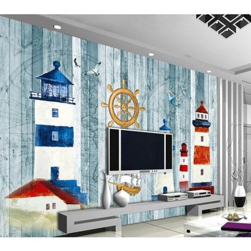 Custom Mural Mediterranean Retro Wallpaper Wood Grain Seafaring Lighthouse Bedroom Parlor Wallpaper kids Room Map Wallcloth