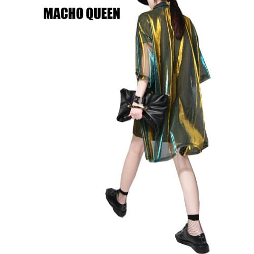 Holographic Summer Muscial Festival Rave Clothes Wear Outfits Clothing Gear Hologram Women Rainbow Metal Sheer Mesh Dress
