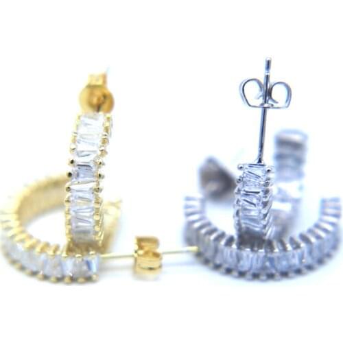 AAA cubic zirconia square baguette cubic zirconia sparking bling women girl classic jewelry loop half round cz earring
