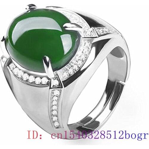 Green Jade Ring Amulet Crystal 925 Silver Men Fashion Natural Zircon Jewelry Gifts Charm Gemstone Chalcedony Women