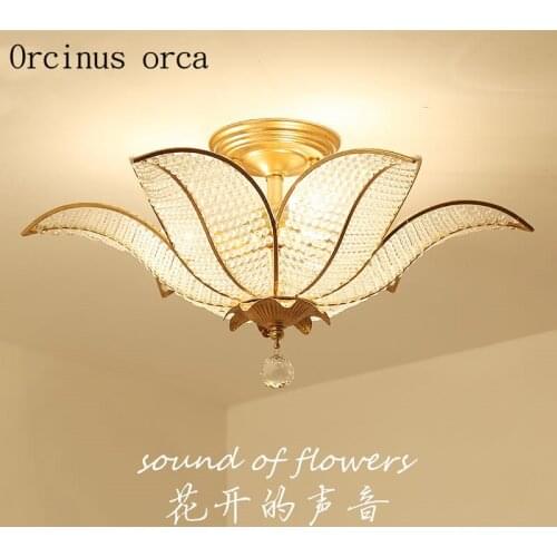 American personality creative gold crystal ceiling lamp living room hallway modern minimalist LED Lily glass ceiling lamp