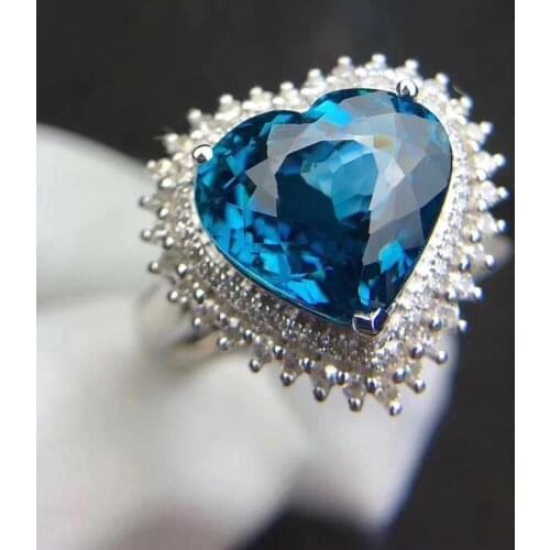 Love Heart Blue Topaz Finger ring Natural real blue topaz 925 sterling silver ring Luxury style rings 8mm gemstone