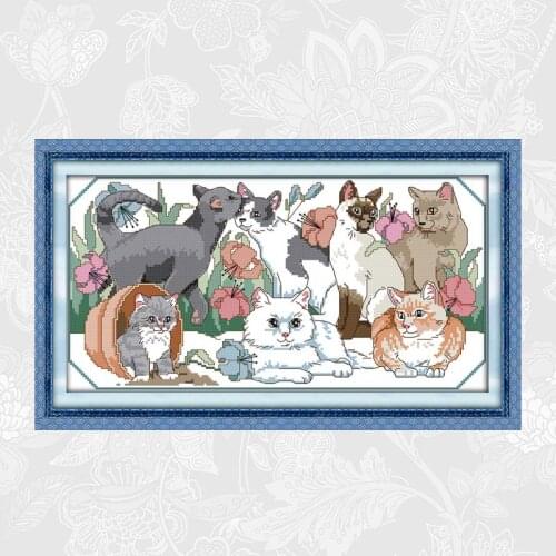 The Cats Party Cross Stitch Kits Animal Pattern Printed Aida Canvas 14CT 11CT Embroidery Needlework Chinese Cross-stitch Sets