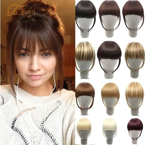TALANG Neat Front Fringe Clip In Hair Bangs Hair Extensions Sweeping Side Blunt Bang Natural Black Brown Hairpieces