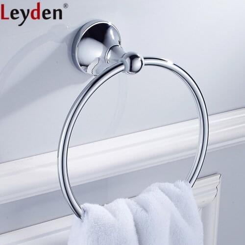 Leyden Wall Mounted Chrome Brass Towel Ring Holder Round Silver Durable Towel Holder Rack For Bathroom Accessories