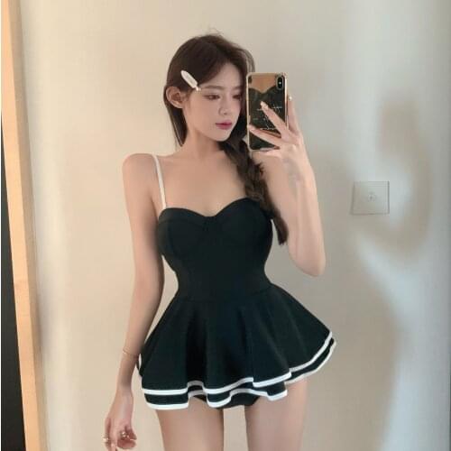 2021 New Sexy One Piece Swimsuit Women Solid Swimwear Summer Monokini Skirted Swim Suit Open Back Bathing Suit Skirt
