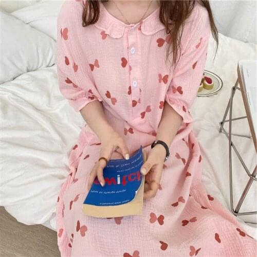 2021 New Spring Summer Cotton Nightgown Women Nightdress Sleepwear Short Sleeve Night Long Dress Female Nighties Nightwear