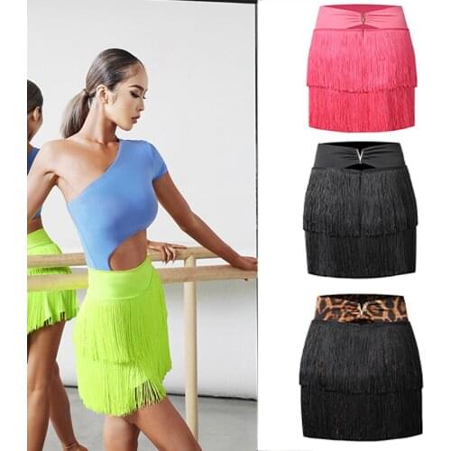 New Double Latin Fringe Skirts Fluorescent Color Tassel Skirt Ballroom Performance Wear Chacha Samba Latin Dance Skirts SL5118