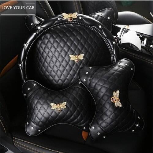 Little Bee Series Car Interior Headrest Lumbar Pillow Metal Little Bee Car Neck Pillow Cushion Car Interior