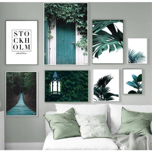 Forest Green Leaves Poster Fog Bridge Mountain Prints Landscape Quotes Wall Art Canvas Painting Nordic Picture Living Room Decor