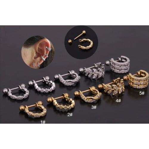 2020 New 1Pc U Type Stainless Steel Barbell With Cz Hoop Cartilage Earrings Helix Daith Rook Lobe Ear Piercing Jewelry 0.8x8mm