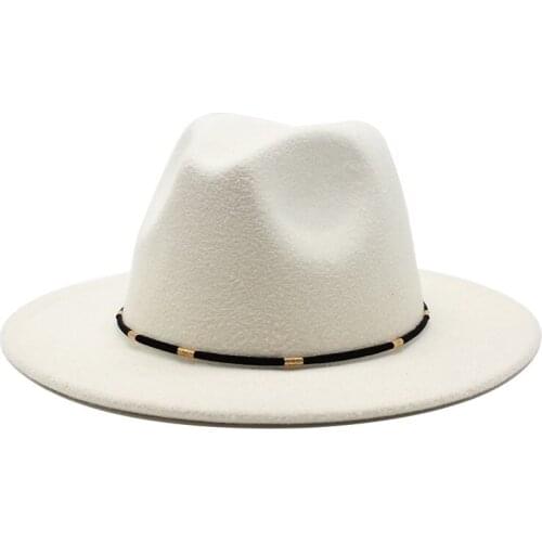 Black white Fedora Hats For Women Imitation Wool Fedoras Panama Felt Hat Winter Men Jazz Hats Trilby Chapeau Femme Caps 56-60cm