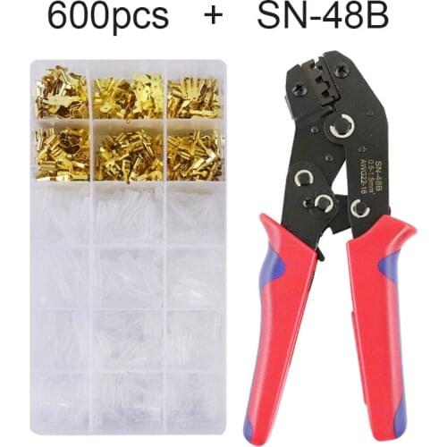 Sn-48b crimping tool 600 pcs 2.8/4.8/6.3 plug terminal crimper crimping pliers wire 0.5-1.5mm2 alicate AWG 20-15 hand tools