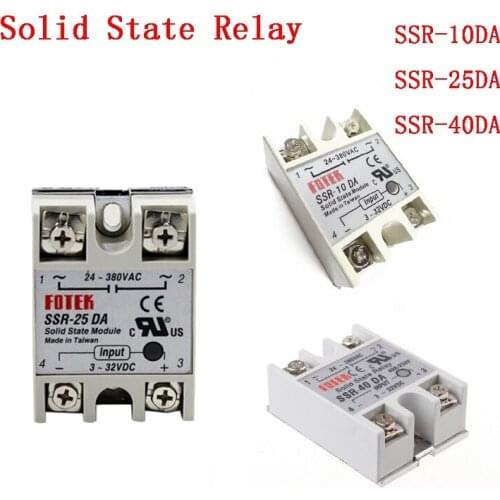 Solid State Relay SSR-10DA SSR-25DA SSR-40DA Solid-State Relays 10A 25A 40A 3-32V DC TO 24-380V AC SSR 10DA 25DA 40DA DMWD Relay
