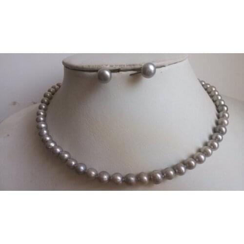 Unique Pearls jewellery Store 7-8mm Gray Freshwater Pearl Necklace Earrings Jewellery Set Charming Women Wedding Party Gift