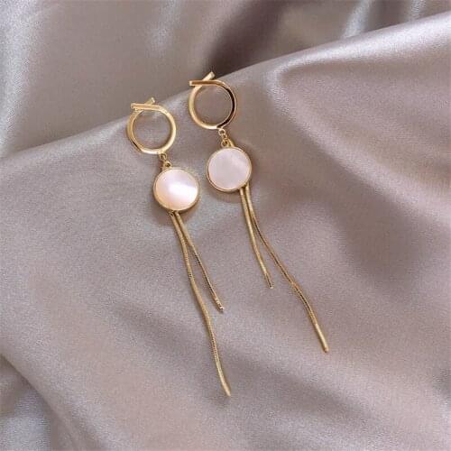 Vintage Gold Color Bar Long Thread Tassel Drop Earrings for Women Glossy Arc Geometric Korean Earring Fashion Jewelry 2020 New