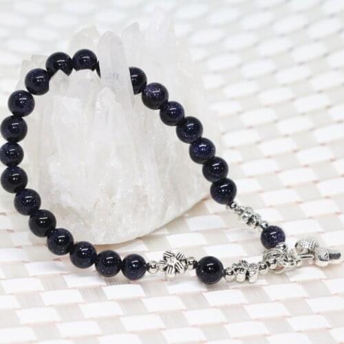 High grade antique natural blue sandstone galaxy 6mm round stone beads bracelets women elegant jewelry making 7.5inch B1975