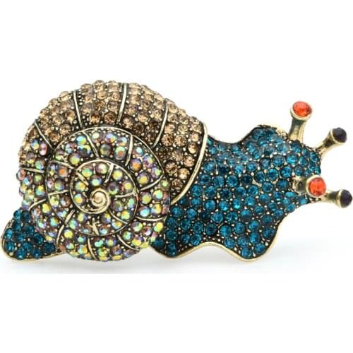 Wuli&baby Big Sparkling Full Rhinstone Snail Brooches Women New 2-color Blue Green Insect Banquet Party Brooch Pins Gifts