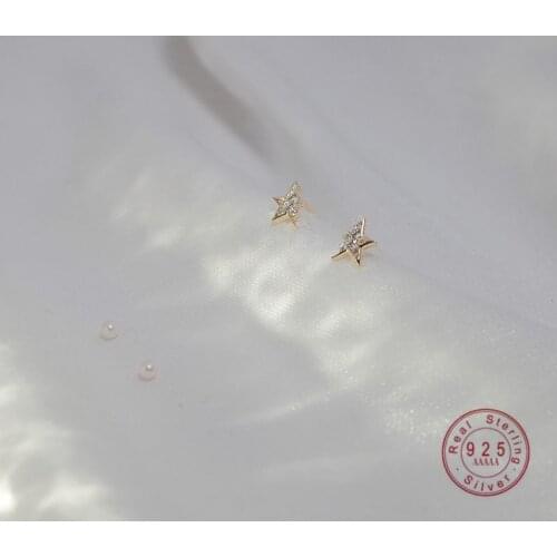 HI MAN 925 Sterling Silver Plated 14K Gold Korean Star Stud Earrings Women Temperament Dating Jewelry