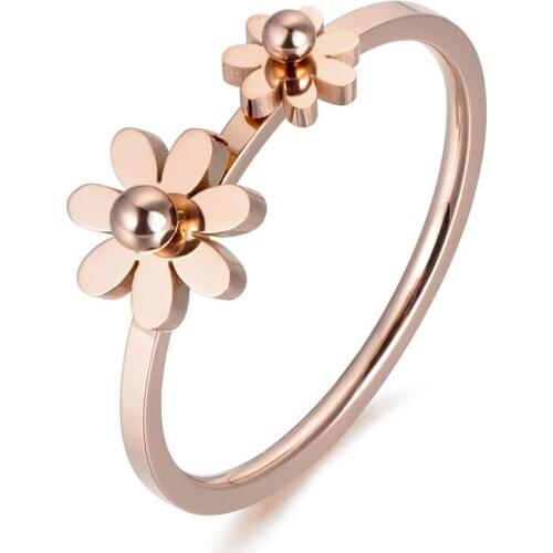 Classic Rose Gold Color Double Daisy Engagement Ring Jewelry Stainless Steel Wedding Rings For Women Anneau R18022