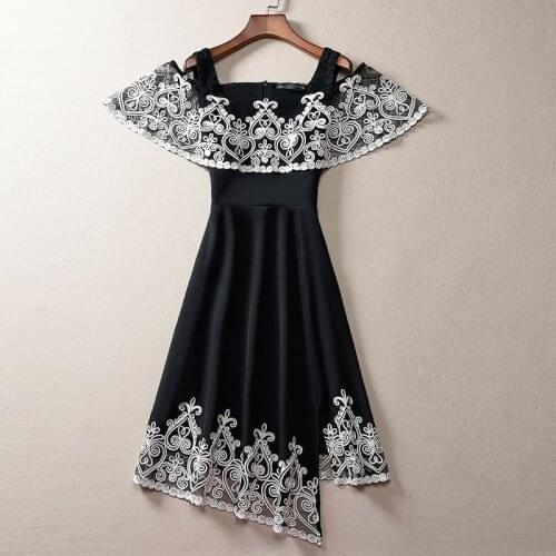 The New Spring And Summer Off shoulder women dress Sweet Embroidery Slim Elegant Lady Plus Size Party A-line Dress M-3XL