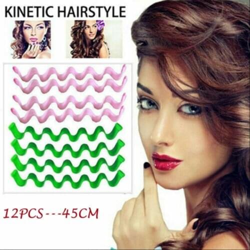 12pcs Water Wave Magic Curlers Formers Leverage Spiral Hairdressing Tool 45cm