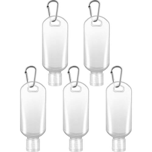 5pcs 50ml Refillable Bottles with Hook Hand Sanitizer Containers Travel Bottle Alcohol Containers(Random Hook Color and Pattern)