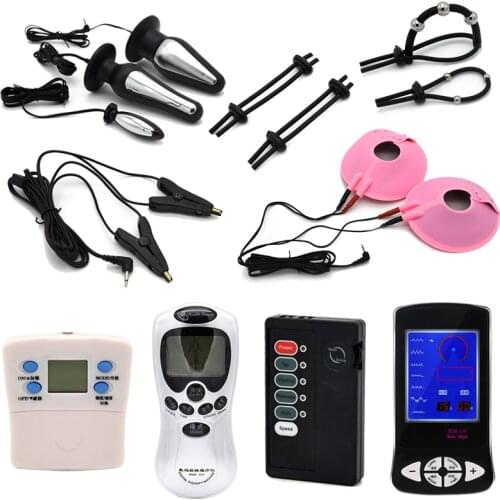 Electric Shock Kit Electro Pulse Stimulation Penis Rings Massage Glans Orgasm Vibrator Butt Anal Plug Nipple Clamps Sex Toys