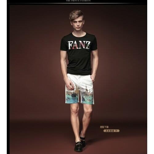 Free Shipping Korean Summer mens fashion casual short sleeved summer black slim pattern T-shirt 15615 individual letters OnSale